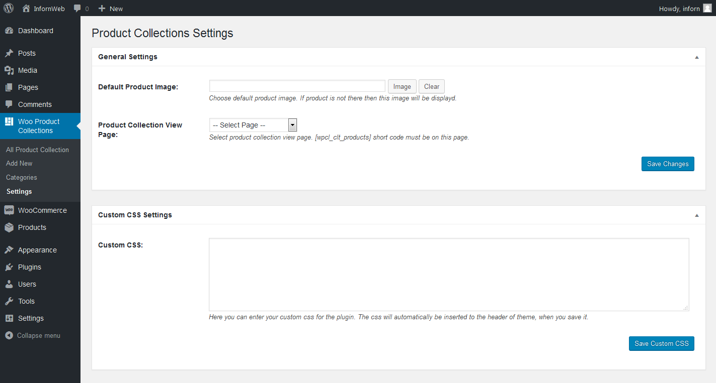 WooCommerce Product Collections Settings